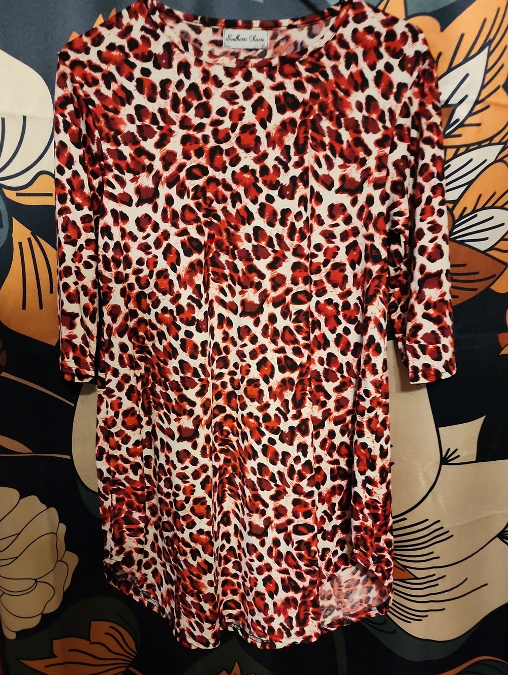 Southern Grace Red and Cream Leopard Print Long Sleeve Dress
